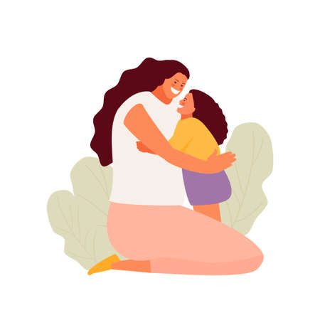 Mom hugging her daughter vectorのイラスト素材