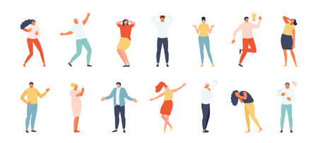People with different emotions and gesturesのイラスト素材