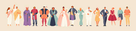 Development of fashion from ancient times to the present. Clothes and costume history vector...