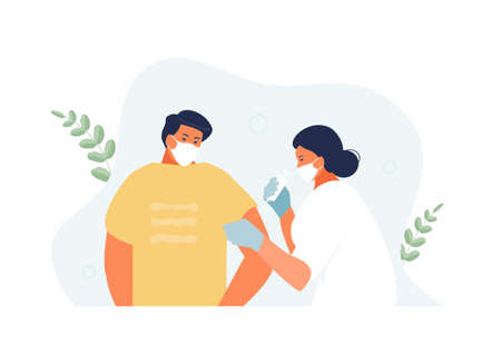 Woman doctor injects the vaccine to the patient. Prevention of infectious diseases and immunization...