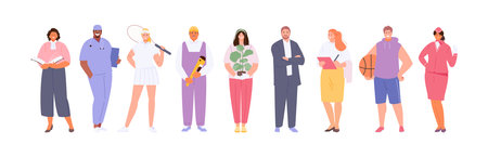 People of various professions. Teacher, doctor, athlete, waitress, stewardess, florist, office...
