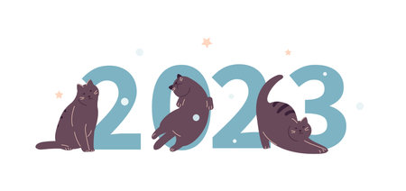 Cat symbol of the new year 2023, Chinese  horoscope. Vector template