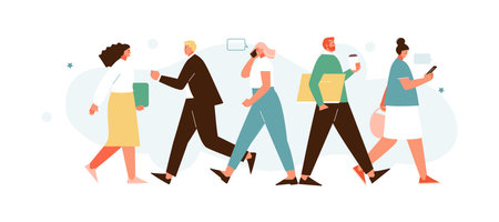 Modern people going to work. Hurrying businessmen, a crowd in the morning, rush hour, city life. Vector illustrationのイラスト素材