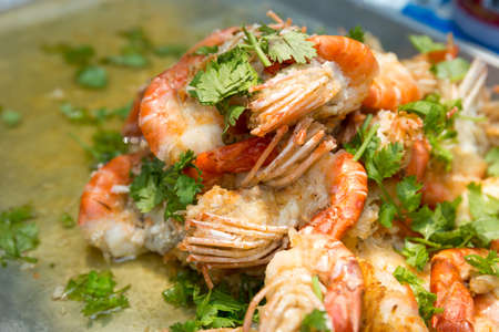 Stir fried river shrimp with pepper and garlic- Kung Pad Kratiem Prik Thai.の写真素材