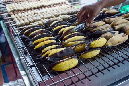 Grilled banana on, focus selectiveの写真素材