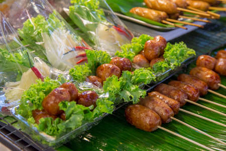 Scorched Thai Sausages Stuffed with rice and vermicelli noodle, make it a set.