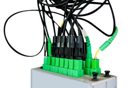 Tangled internet wires entangle, balck green color, focus selective.
