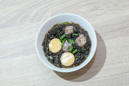 Top view of boiled Pork Tofu ,soup of Thai foodの写真素材