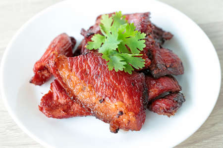 Thai Fried Sun-Dried Beef, focus selective.の写真素材