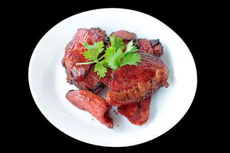 Top view of Thai Fried Sun-Dried Beef, focus selective.の写真素材
