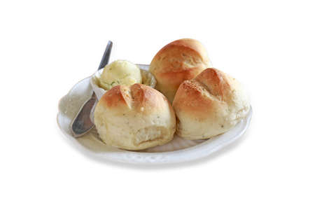 Vegan cheese bread, using potatoes on white background, focus selective.