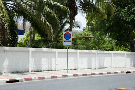 No parking sign, usually stand on the roadside in Bangkokの写真素材
