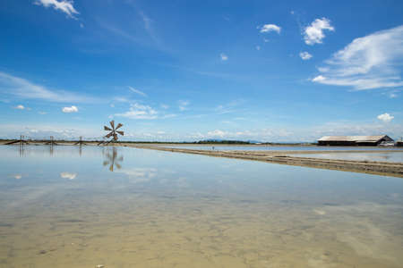Wooden turbine at salt farm in Phetchaburi province.