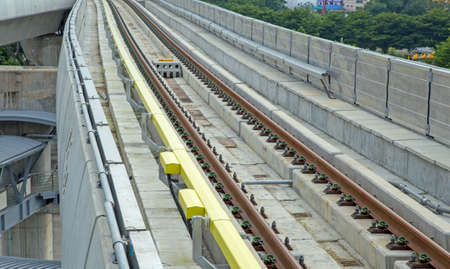 Electric train tracks on bts skytrain in bangkok