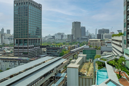 Bangkok, THAILAND - March 1, 2021: BTS or Skytrain is Bangkok Mass Transit System, One of the most convenient methods to travel around Bangkok, very famous for tourist on Bangkok.のeditorial素材