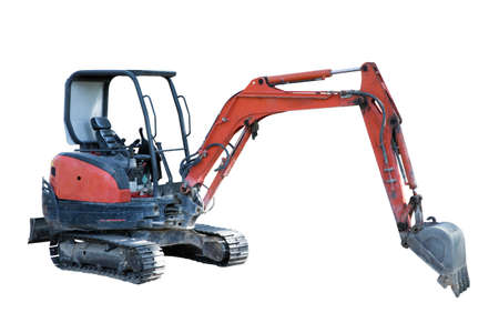 Orange excavator on white background, focus selective