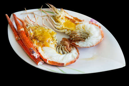 Top view of big Grilled River Prawns, focus selectiveの写真素材