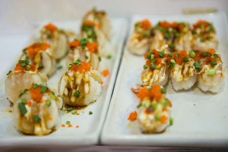 Sushi Salad and sushi Crab Stick, focus selective.の写真素材