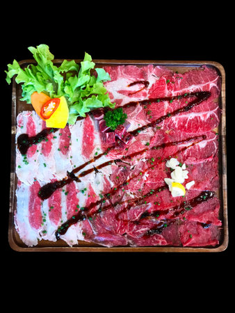 Big Set of striped calf beef prepare for grilled considered one of the popular menuの写真素材