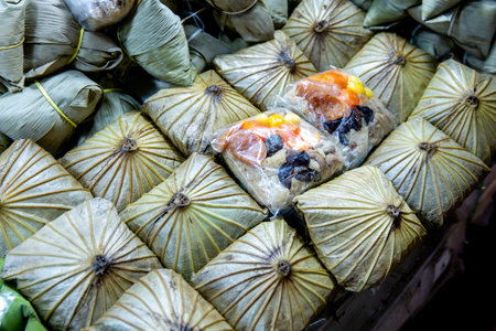 Zongzi, The glutinous rice wrapped in Lotus leafの写真素材