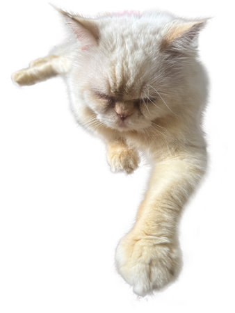 Die cut of cute white Persian cat on white isolated.の写真素材