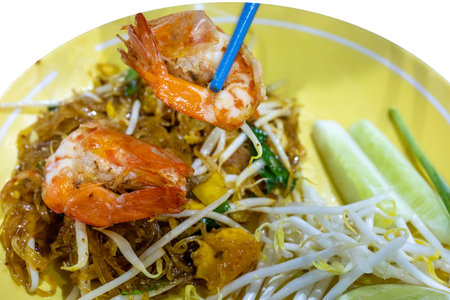 Die cut of Prawn Pad Thai on white isolated.