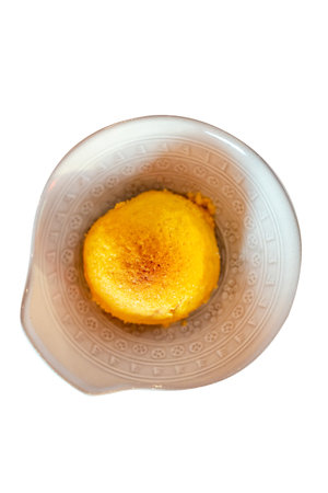 Die cut of Steam bun Custard filling on white isolated