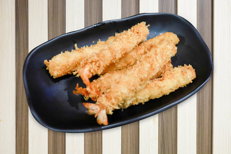 Top view of shrimp in tempura, focus selectiveの写真素材