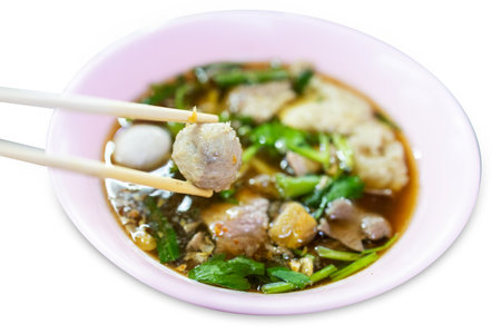 Die cut of Beef clear soup on white isolated.