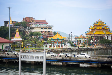 view of Wat Koh Loi at the Koh Loi Sriracha, focus selectiveの写真素材