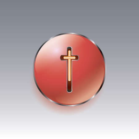 yellow Christian cross on a red dome with chrome bezelのイラスト素材