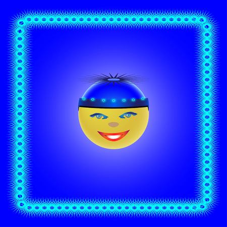  smiley blue hat with red flower on neck beads heartsのイラスト素材