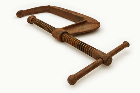 Rusty Old C-Clamp isolated on White Wide Angle Viewの写真素材