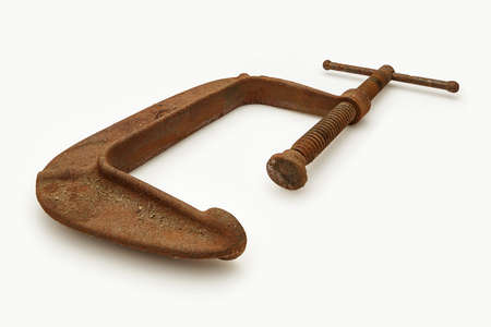 Rusty Old C-Clamp isolated on White Wide Angle Viewの写真素材
