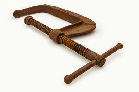 Rusty Old C-Clamp isolated on White Wide Angle Viewの写真素材