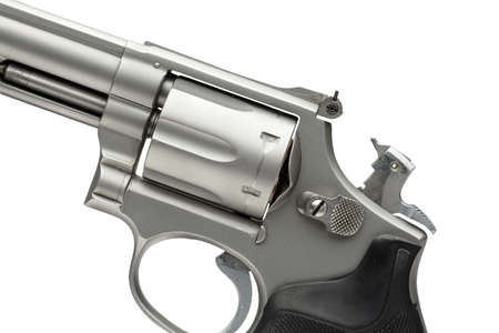 Stainless 357 Magnum Revolver Cocked on Whiteの写真素材