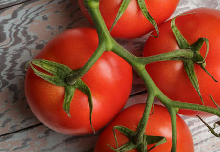 Fresh Tomatoes on Rustic Wooden Tableの写真素材