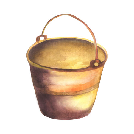 Watercolor baby illustration with bucket. Bucket. Watercolor illustration isolated on white backgroundの写真素材