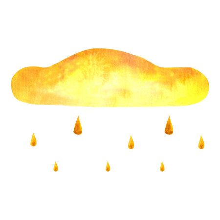 Watercolor baby illustration with cloud. Clouds. The yellow cloud, watercolor illustration isolated on white backgroundの写真素材