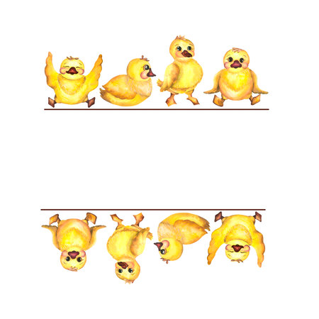 Baby illustration. Watercolor baby set with ducklings, boots umbrella and shipsの写真素材