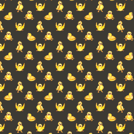 Pattern. Watercolor baby illustration. Watercolor baby pattern with ducklings, boots umbrella and shipsの写真素材