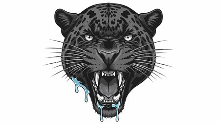 Close up of a snarling black panther head with sharp teeth and dripping salivaのイラスト素材