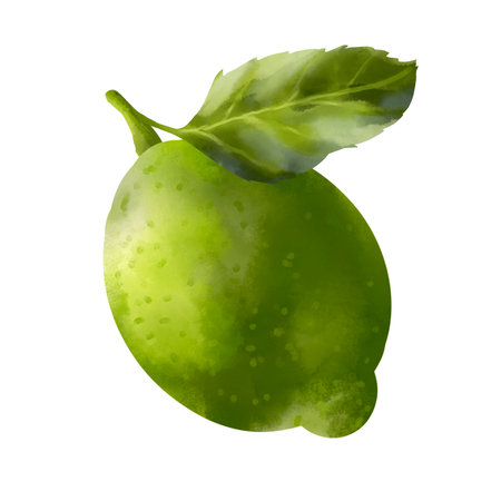 Lemon tree. Lemon fruit with leaf. Summer harvest. Green sour fruits. Hand drawn illustration of Citrus for garden designの写真素材