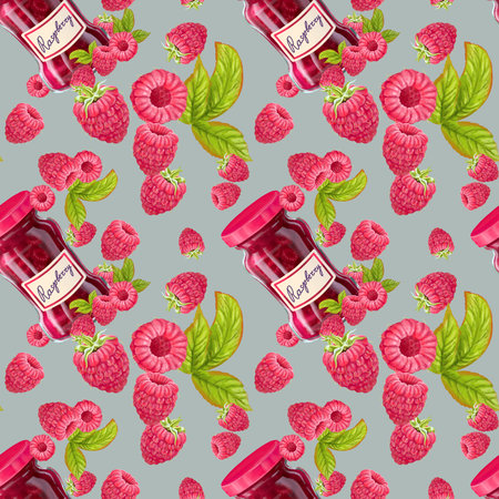 Watercolor clip art of hand-drawn glass jar of jam. Jar of sweet confiture. Hand-made conserves. Berries jam and fruits jam. Home preservation. illustration of homemade preparations.の写真素材