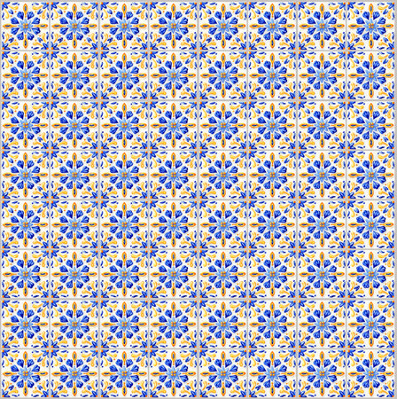 Watercolor Mediterranean glazed Tiles in blue-yellow colors. Lemons, olive branches. Traditional...