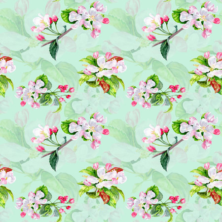 Hand painted colorful illustration. Springtime symbols birdie and flowers.の写真素材