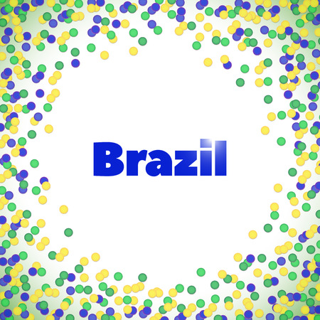 Vector background in Brazil flag concept, yellow, green, blue. Latin American holiday, the June party of Brazil, bright night background with confetti and lights, Festa Juninaのイラスト素材