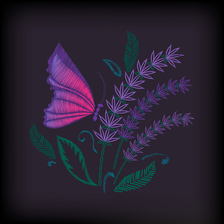 Lavender and butterfly embroidery designのイラスト素材