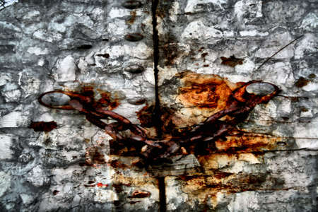 Castle Wall with Lock and Chains Backgroundの写真素材