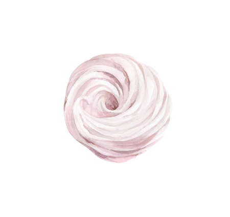 Pink handmade marshmallows. Sweet food. Watercolour illustration isolated on white background.の写真素材